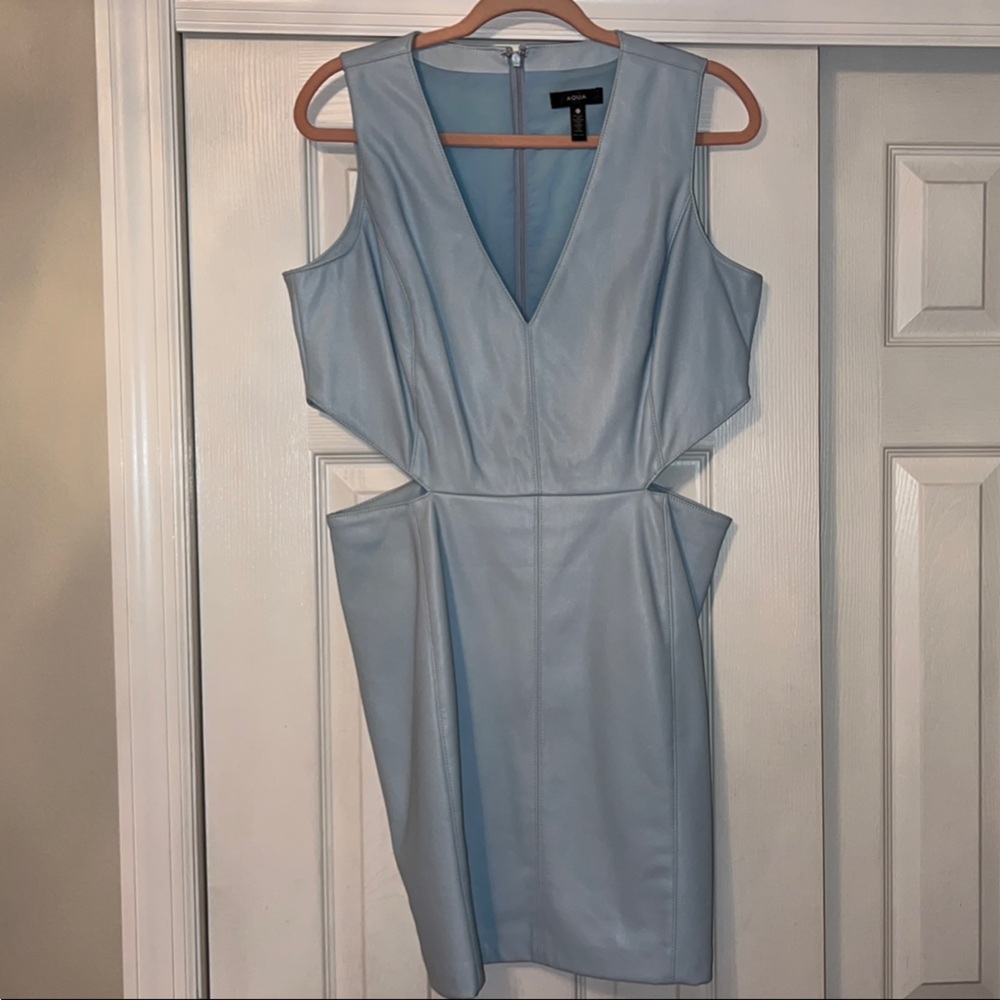 Aqua Sky Blue Pleather Cutout Dress